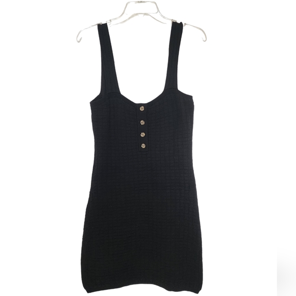 Free People Beach Black Waffle Knit Sleeveless Mini Dress SZ Med - Picture 4 of 12